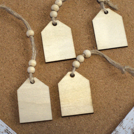 Unfinished Small Wood Tags with Beads, Set of 4
