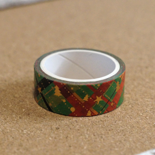 Christmas Plaid Washi Tape, Green, Red & Gold Holiday Tape