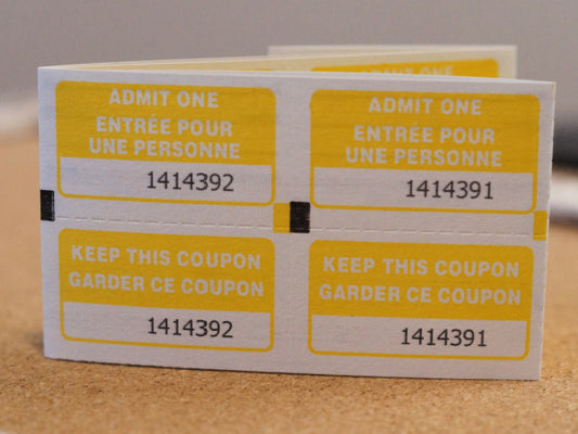 Bilingual English/French Two-Part Admit One Tickets for Junk Journaling and Mixed Media — Yellow