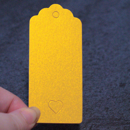 Sunbeam Yellow Shimmer Heart Cutout Tags, Junk Journal & Mixed Media Tags